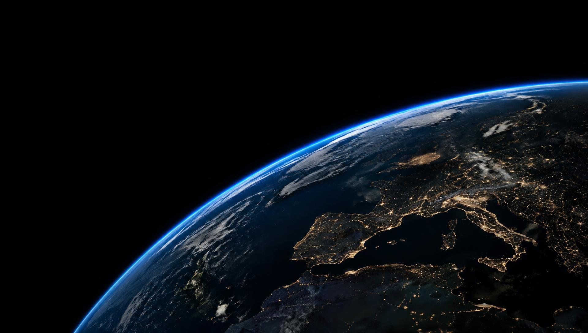 Earth illuminated at night as seen from orbit